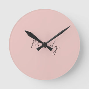 Horloge Ronde Calligraphie Élégant Rose Or Plaine Nom simple