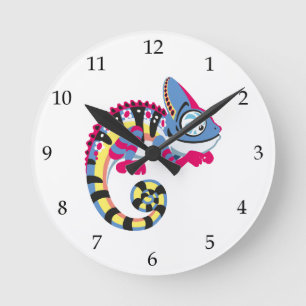 Horloge Ronde caméléon bleu caricaturale