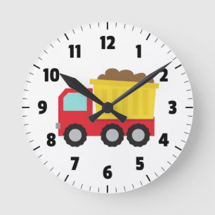 Horloge Ronde Camion à benne mignon, Véhicule de construction, C