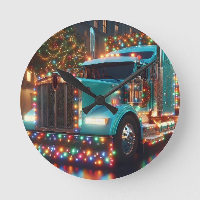Horloge Ronde Camion de Noël avec lumières (Recto)