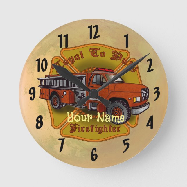 Horloge Ronde Camion de pompiers loyal au devoir (Recto)