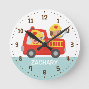 Horloge Ronde Camion de pompiers rouge avec décoration de chambr