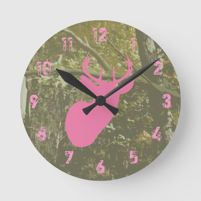 Horloge Ronde Camo and Pink Deer Clock (Recto)