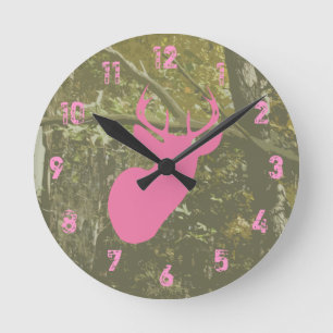 Horloge Ronde Camo and Pink Deer Clock