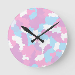 Horloge Ronde Camo blanc rose Abstrait
