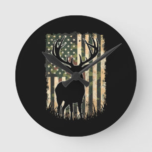 Horloge Ronde Camo US Drapeau Chasse aux Cerfs Chasse au Camofla