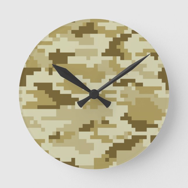 Horloge Ronde Camouflage 8 bits pour désert numérique / Camo (Recto)