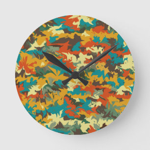 Horloge Ronde camouflage abstrait multicolore