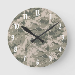 Horloge Ronde Camouflage ACU Motif numérique cadenas