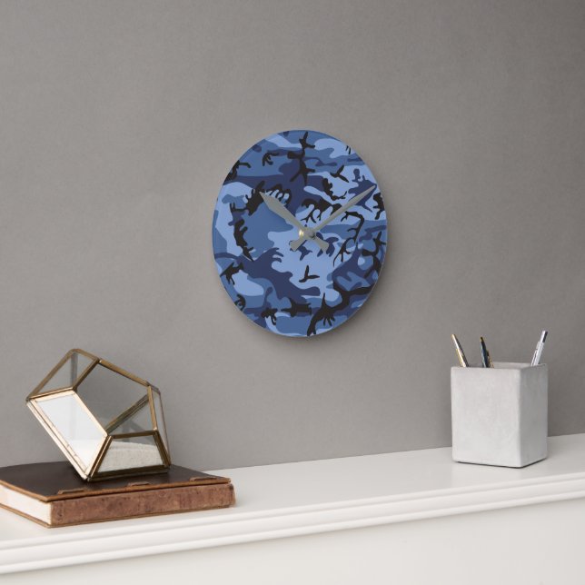 Horloge Ronde Camouflage bleu marine, Militaire, Armée (Bureau)