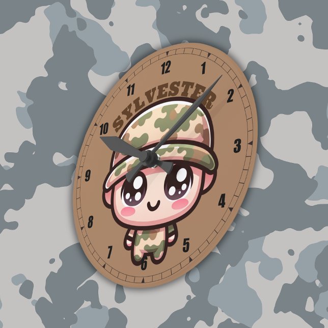 Horloge Ronde Camouflage de l'armée de Cute Kawaii Monogramme su (Créateur téléchargé)