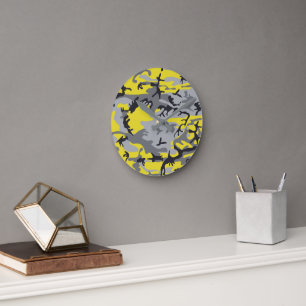 Horloge Ronde Camouflage jaune et gris, Militaire, Armée