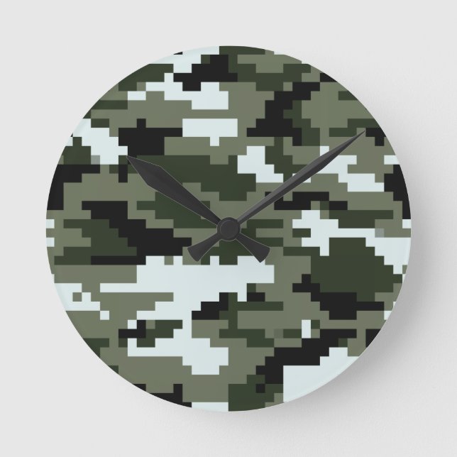 Horloge Ronde Camouflage urbain numérique à 8 bits / Camo (Recto)