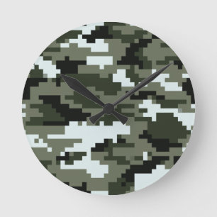 Horloge Ronde Camouflage urbain numérique à 8 bits / Camo