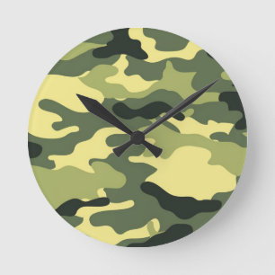 Horloge Ronde Camping Chasse Camouflage vert