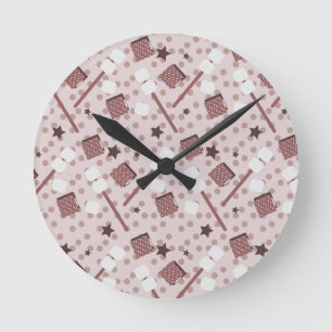 Horloge Ronde Camping Smores Marshmallows Biscuits Feu de camp R