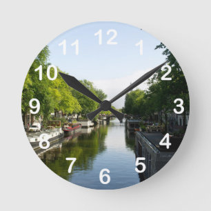 Horloge Ronde Canal panoramique d'Amsterdam et photo de péniches