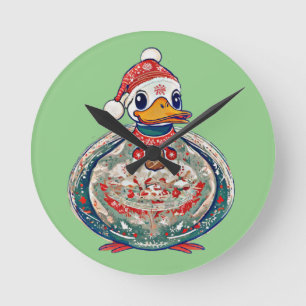 Horloge Ronde Canard De Noël En Folklore Portant Un Chapeau De P