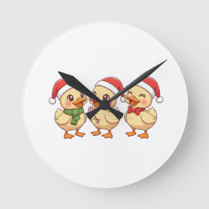 Horloge Ronde Canards de Noël Kawaii Mignons Fêtes de fin d'an