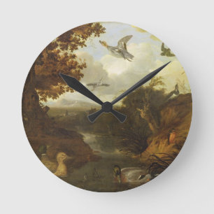 Horloge Ronde Canards et d'autres oiseaux au sujet d'un courant