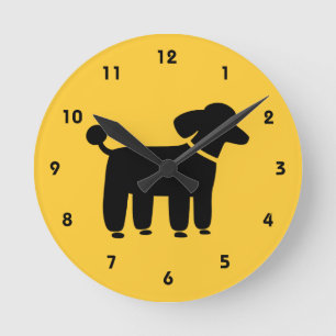 Horloge Ronde Caniche noir sur le jaune (la couleur est