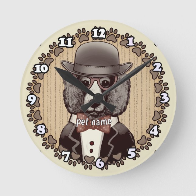 Horloge Ronde Caniche portant des lunettes (Recto)