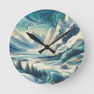 Horloge Ronde Capturer Art Hiver Scène & Cristaux de neige et de