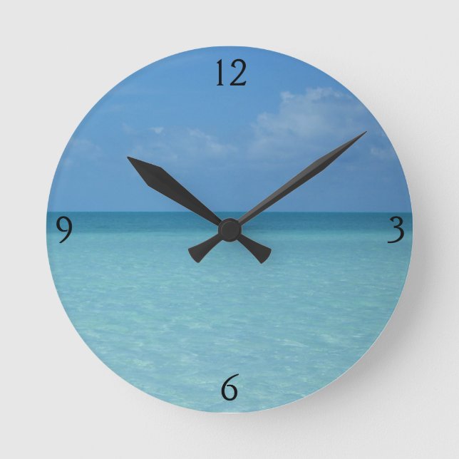 Horloge Ronde Caraïbes Horizon Tropical Turquoise Bleu (Recto)