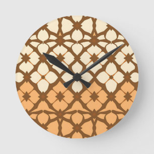 Horloge Ronde Caramel Crème Motif en Treillis Marocain