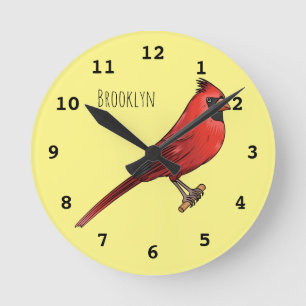 Horloge Ronde Cardinal du Nord dessin animé d'oiseau