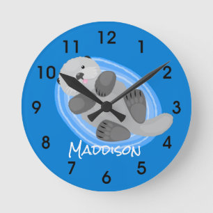 Horloge Ronde Caricature bleu loutre de mer joyeux