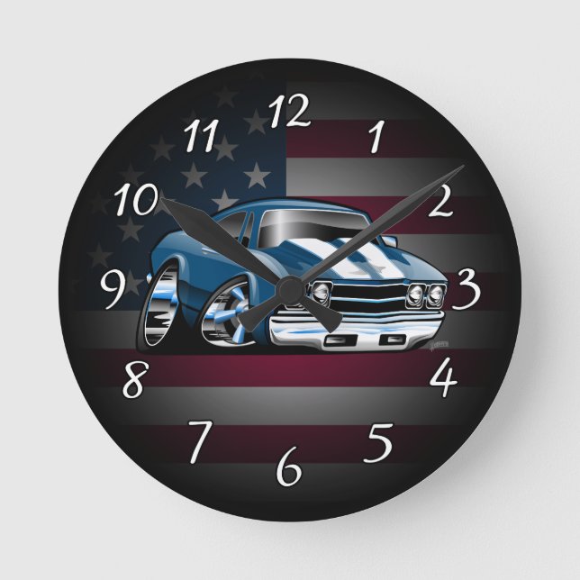 Horloge Ronde Caricature classique d'American Muscle Car des ann (Recto)