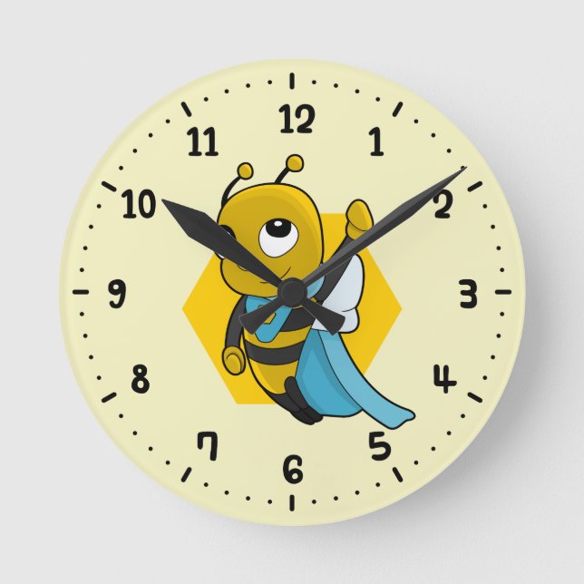 Horloge Ronde Caricature d'abeille Superhero 24 heures sur 24 (Recto)