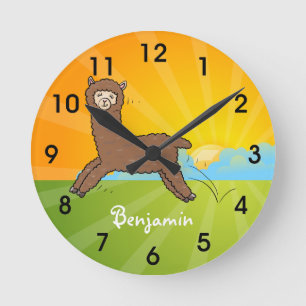 Horloge Ronde Caricature d'alpaga brun joli