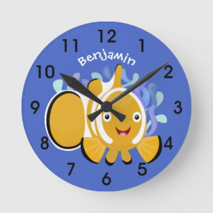 Horloge Ronde Caricature d'anénome de poisson clown joli