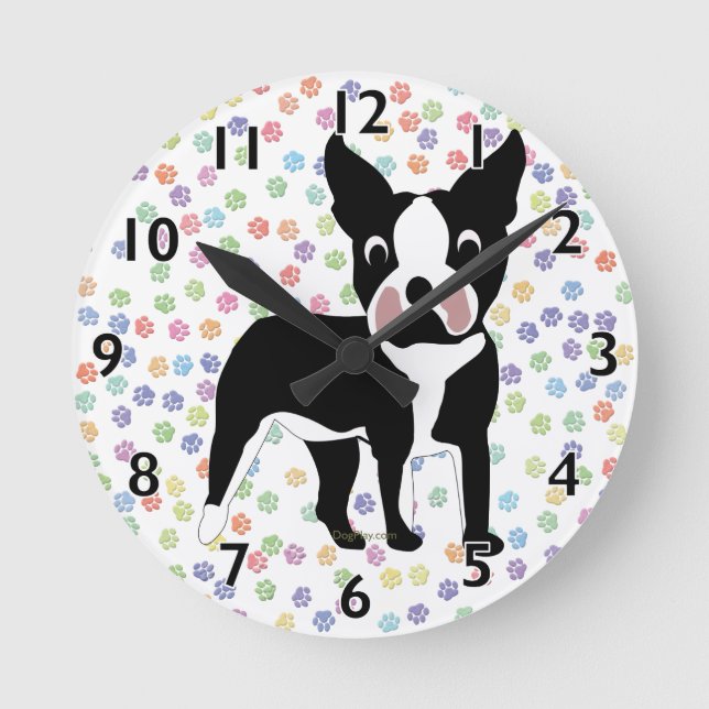 Horloge Ronde Caricature de Boston Terrier (Recto)