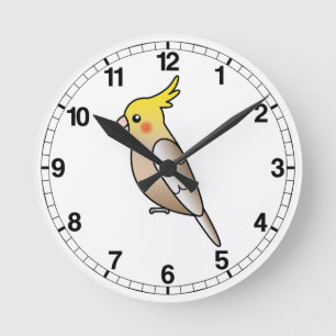 Horloge Ronde Caricature de cannelle Cockatiel Parrot Bird