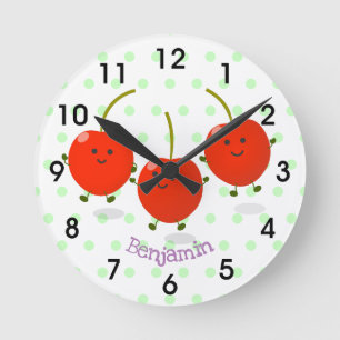 Horloge Ronde Caricature de cerises rouges à sauter mûr