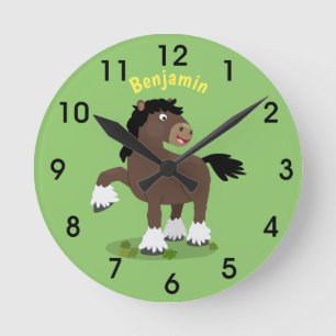 Horloge Ronde Caricature de cheval de trait de Cute Clydesdale