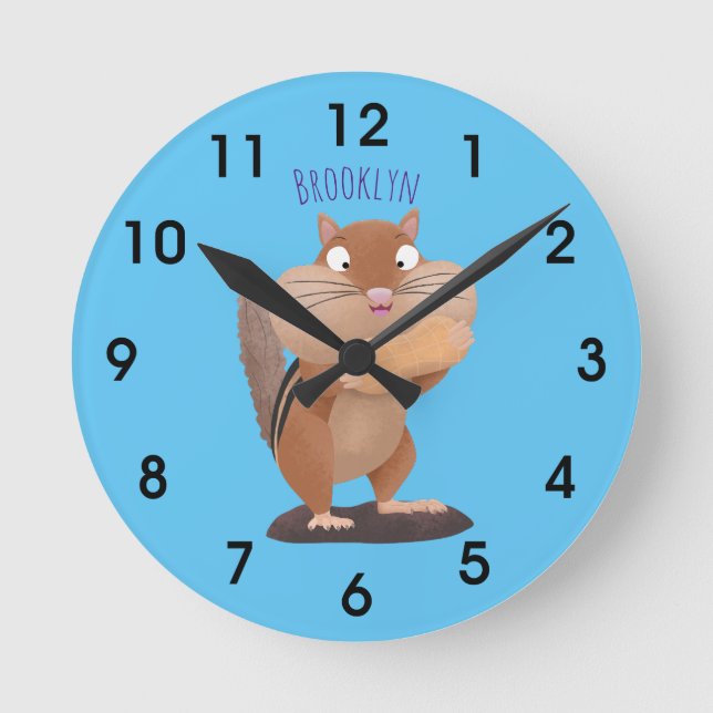Horloge Ronde Caricature de chipmunk à grosses joues mignonnes (Recto)