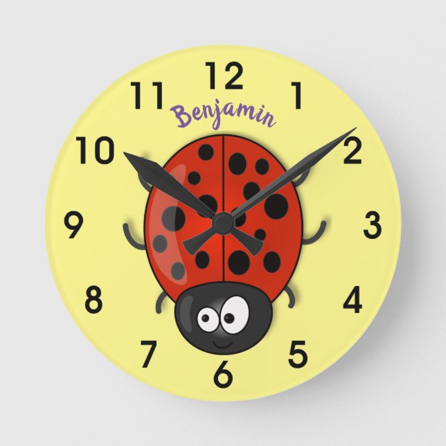 Horloge Ronde Caricature de coccinelle rouge joyeux (Recto)