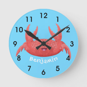 Horloge Ronde Caricature de crabe rouge cuite