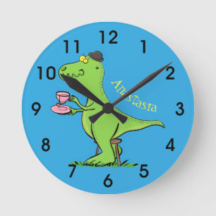 Horloge Ronde Caricature de dinosaure vert t rex