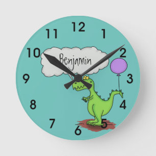 Horloge Ronde Caricature de dragon dragon drôle et vert respiran