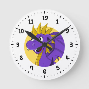 Horloge Ronde Caricature de dragon violet 24 heures sur 24