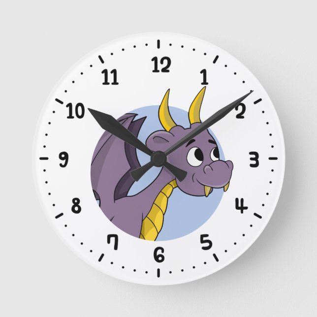 Horloge Ronde Caricature de dragon violet 24 heures sur 24 (Recto)