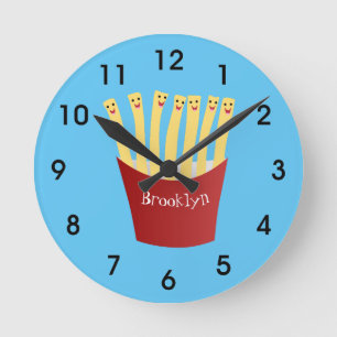 Horloge Ronde Caricature de frites Cute kawaii fast food