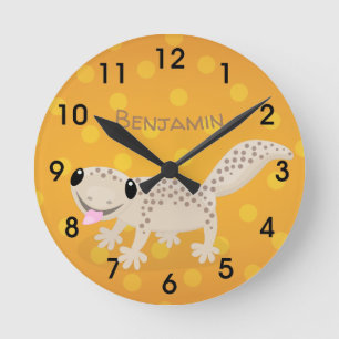 Horloge Ronde Caricature de gecko tan mignon