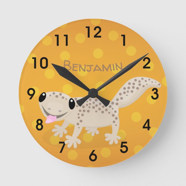 Horloge Ronde Caricature de gecko tan mignon (Recto)