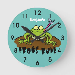Horloge Ronde Caricature de grenouille verte amusante